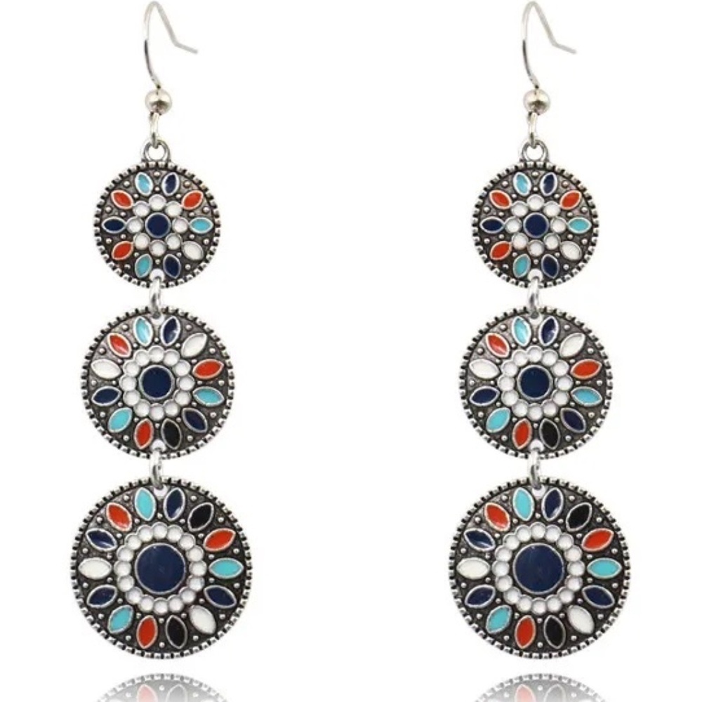 *ZADIE* Silver x Multicolor Fashion Dangle Earrings